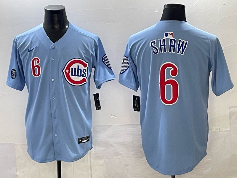 Men Chicago Cubs #6 Shaw Light blue Throwback Nike MLB 2025 jersey 04